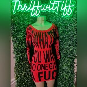 Fashion Nova Red and Black Long Sleeve Dress